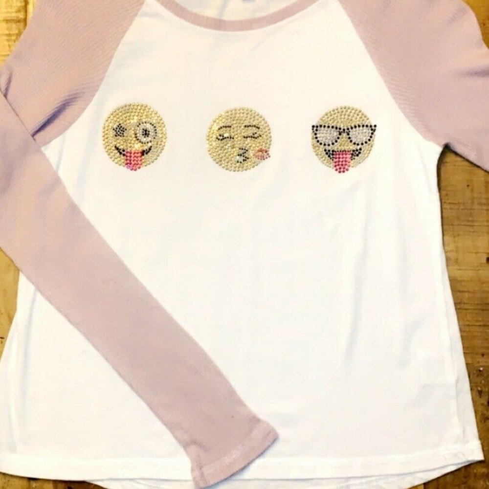 ME. N.U Girl’s Beaded Smiley Face Shirt -  Size 10